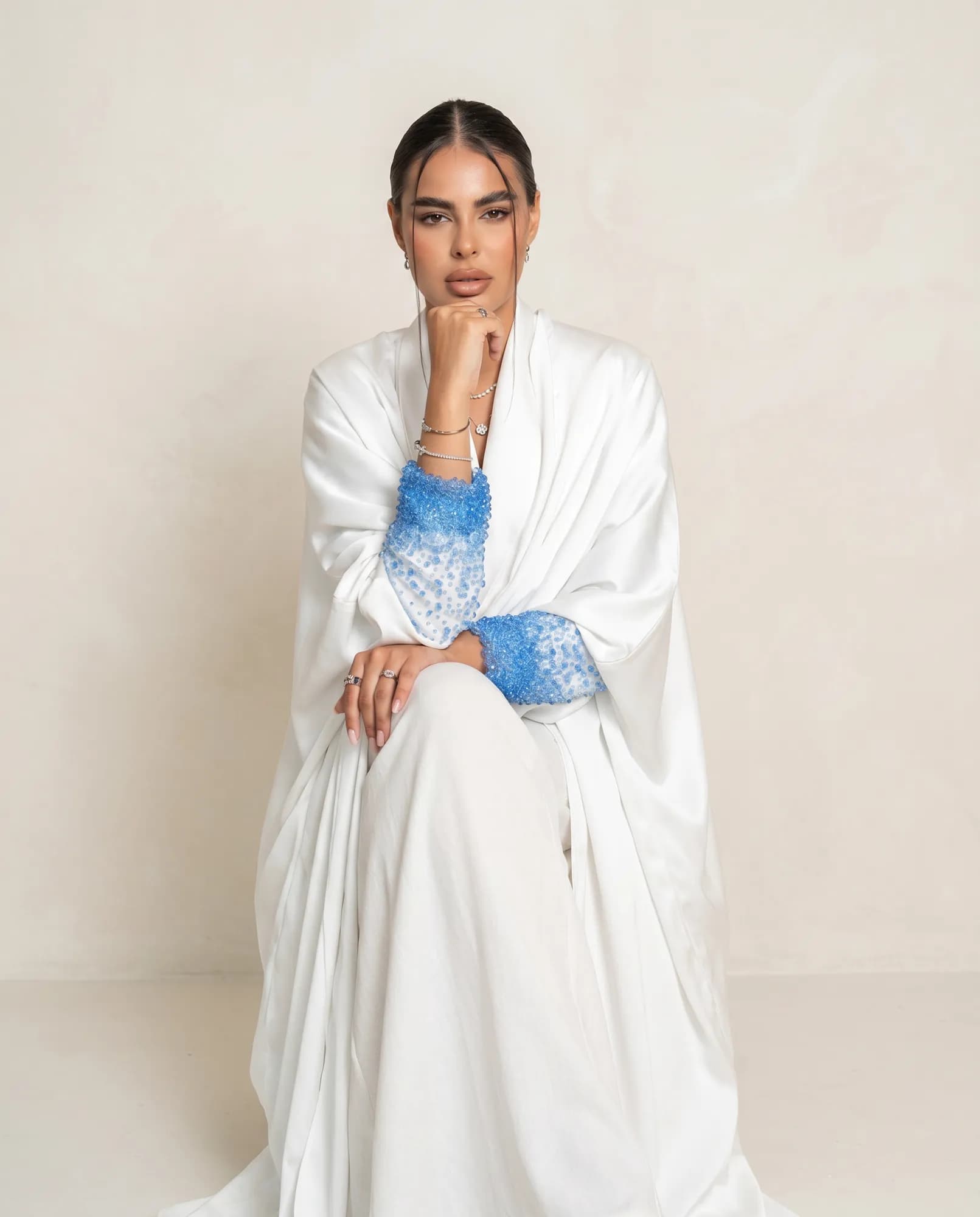 Ayla White Beaded Luxury Abaya alternate view