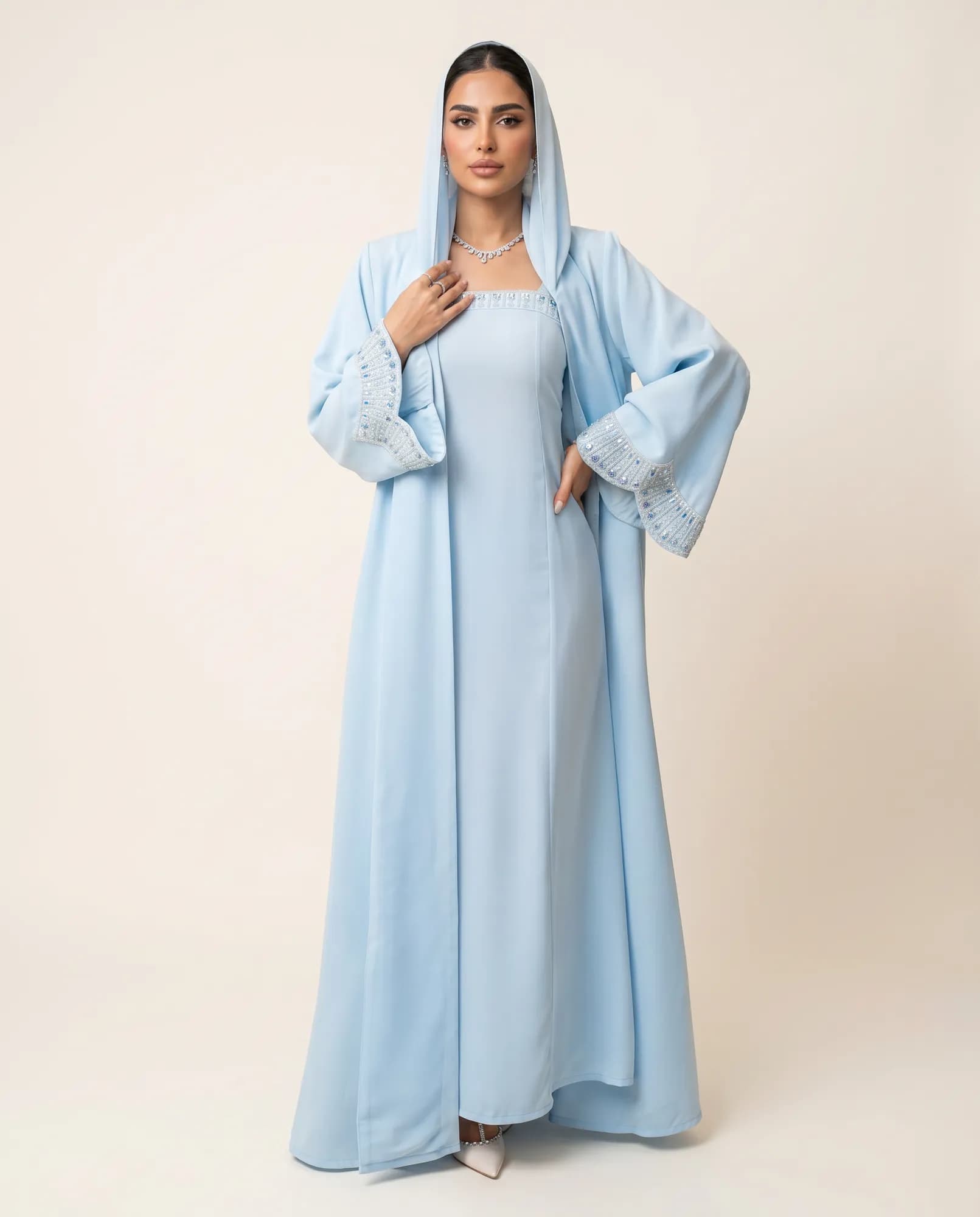 Ayla Sky Blue Luxury Abaya