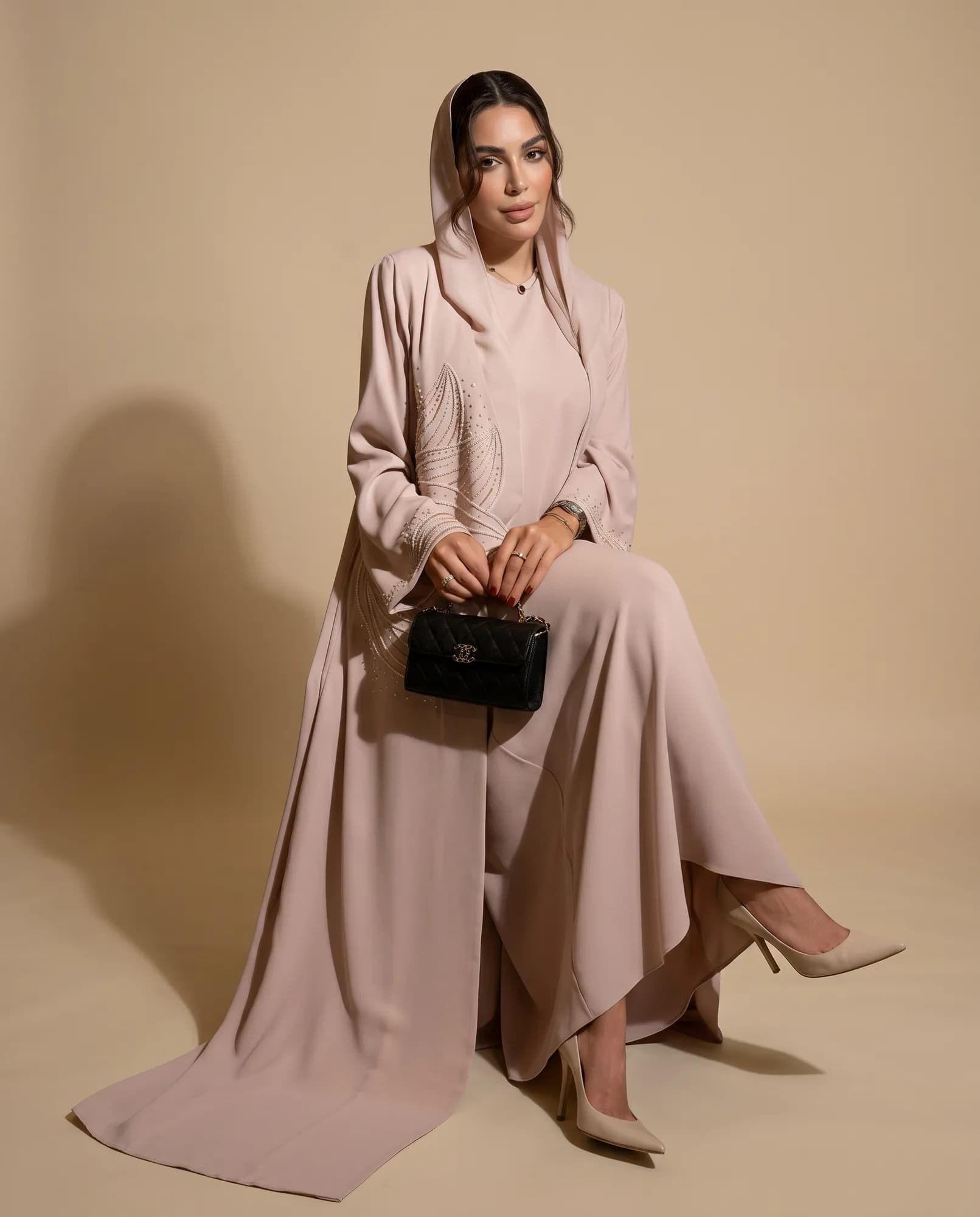 Ayla Blush Beaded Luxury Abaya