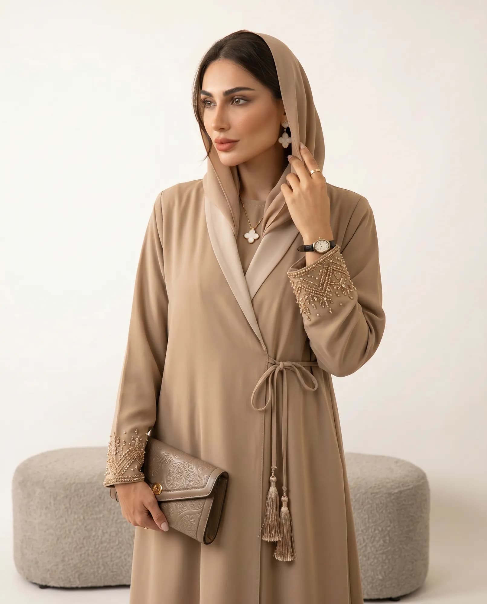 Ayla Champagne Linen Luxury Abaya