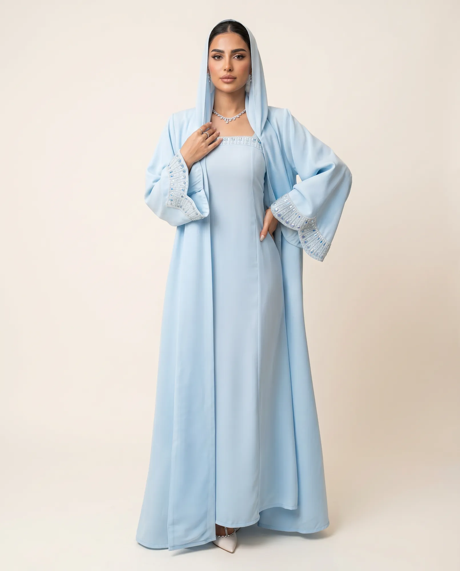 Ayla Sky Blue Luxury Abaya