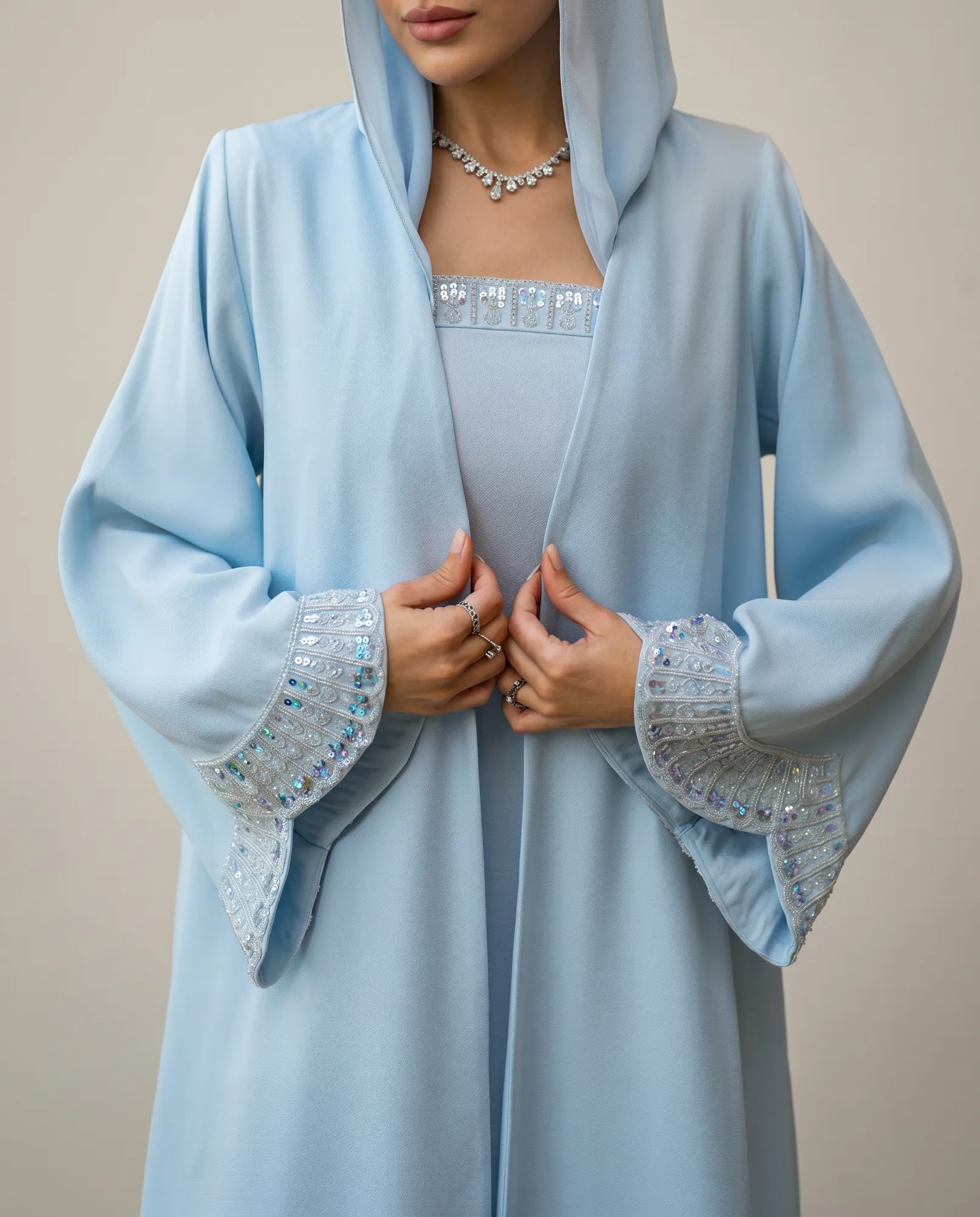 Ayla Sky Blue Luxury Abaya alternate view