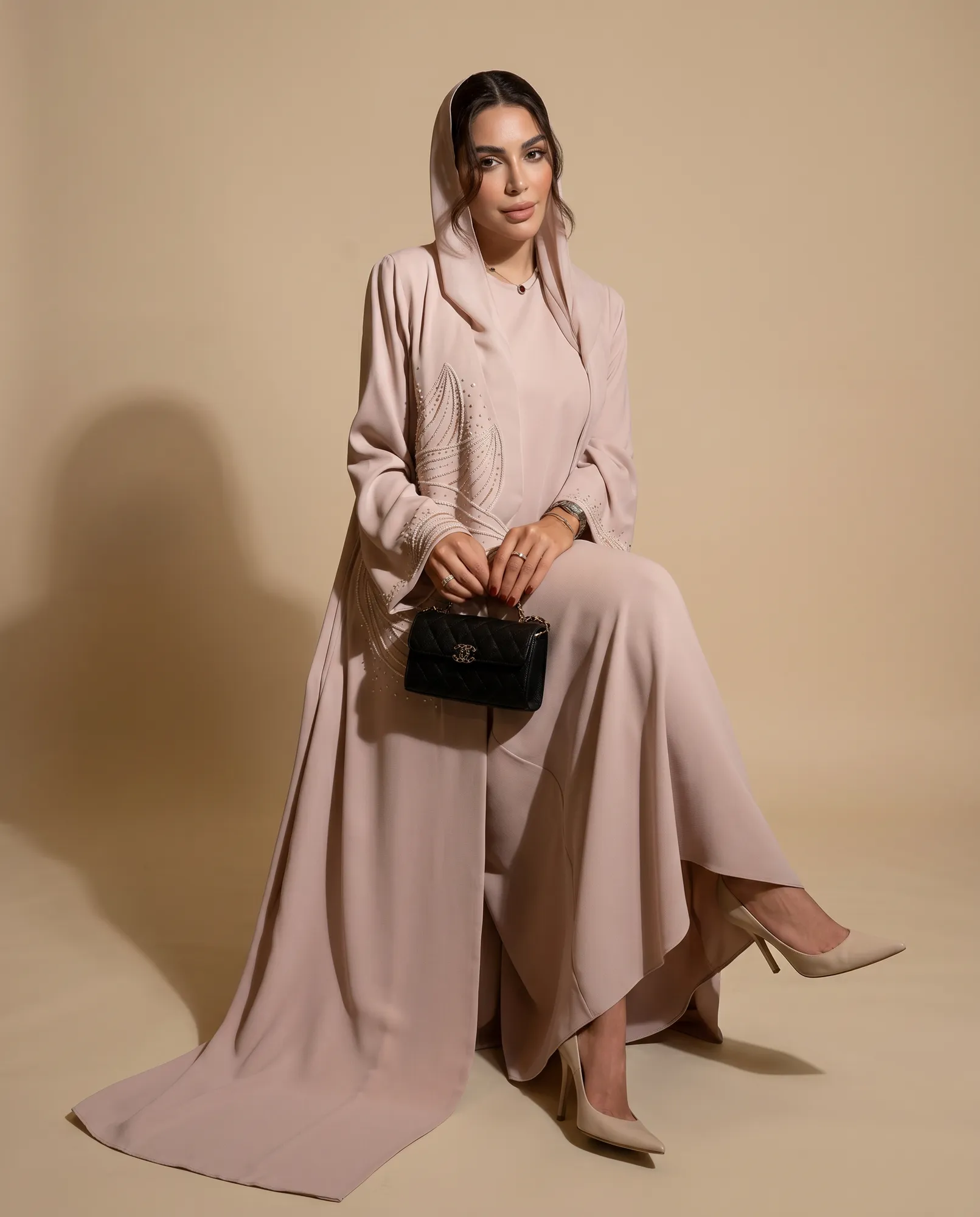 Ayla Blush Beaded Luxury Abaya
