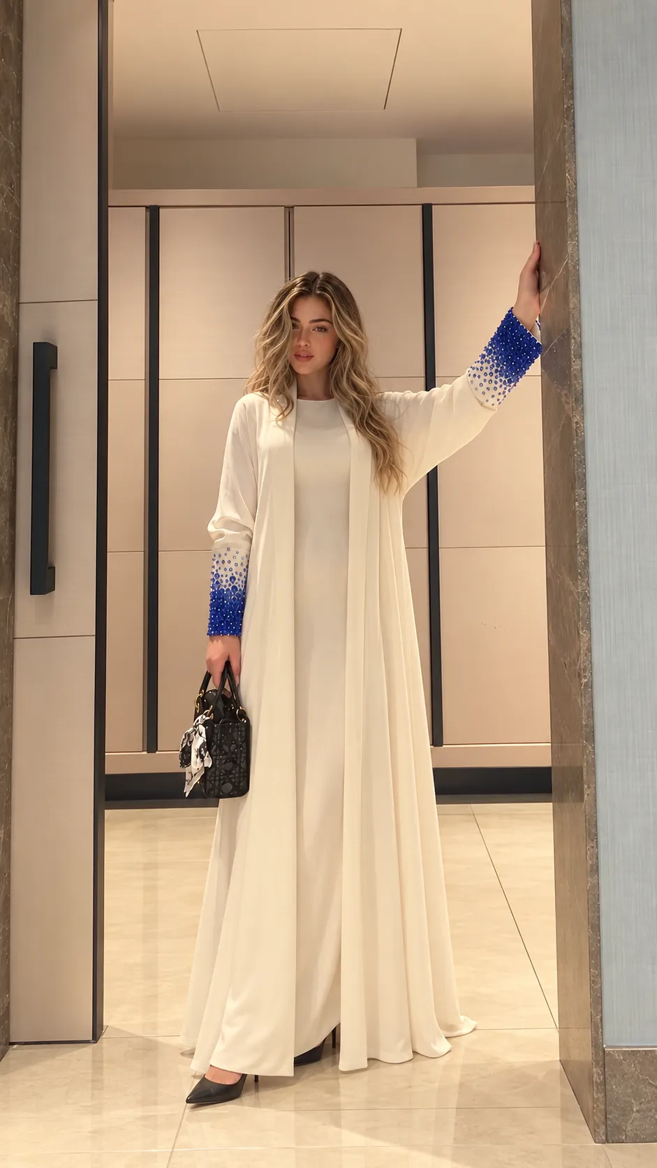 Ayla White Beaded Luxury Abaya